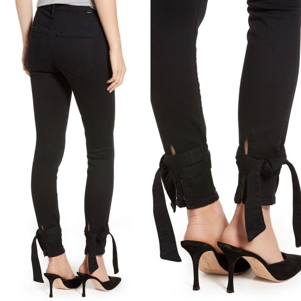 Mother high waisted tie-bow looker ankle black size 25